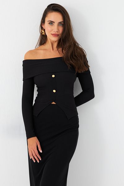 Cool & Sexy Bluzka damska Madonna Collar w kolorze czarnym - Rlo77