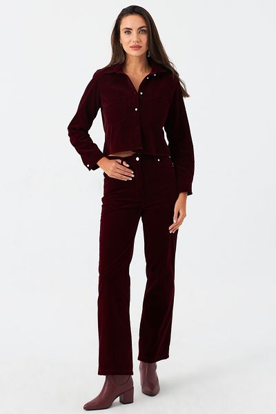 Cool & Sexy Burgunderrote Samthose – elastische Taille, Damen, CAR1076