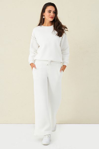 Cool & Sexy Ecru Palazzo Damen-Jogginghose – elastische Taille ZM30