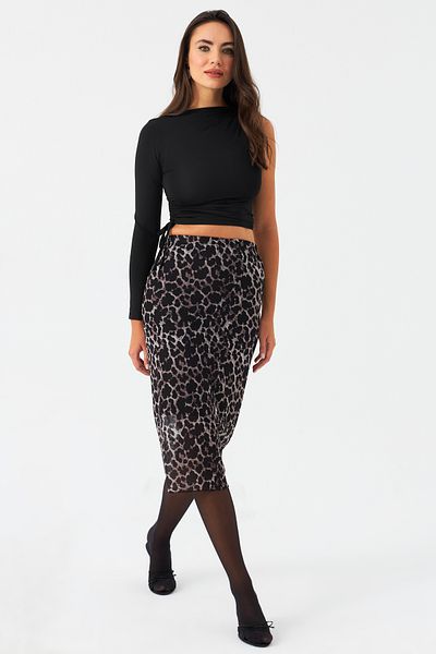 Cool & Sexy Women's Stone-Black Lined Patterned Tulle Skirt Cg391