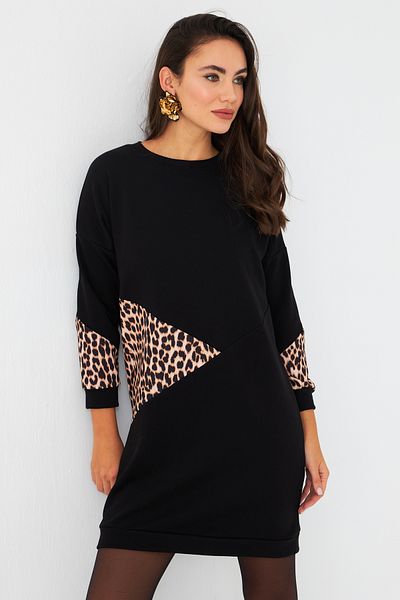 Cool & Sexy Rochie mini hanorac pentru femei cu imprimeu leopard negru - ST145