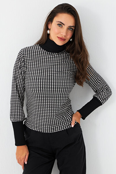 Cool & Sexy Γυναικεία μπλούζα με ζιβάγκο Μαύρο-Εκρού EY2972