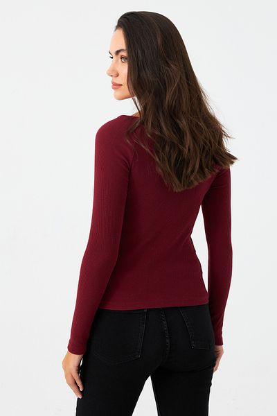 Cool & Sexy Burgundowa bluzka damska z krótkim rękawem - zapinana na zamek Ey2954