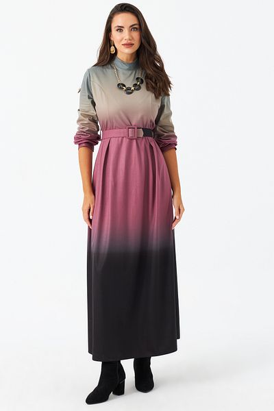 Cool & Modest Γυναικείο μάξι φόρεμα Dusty Rose με ζώνη MHAD4974