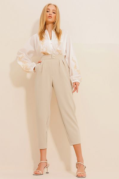 Trend Alaçatı Stili Women's Beige High Waist Carrot Pants ALC-X11148