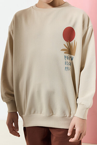 TRENDYOLKIDS Fiú bézs nyomott kötött szett - TKDAW25AU00144