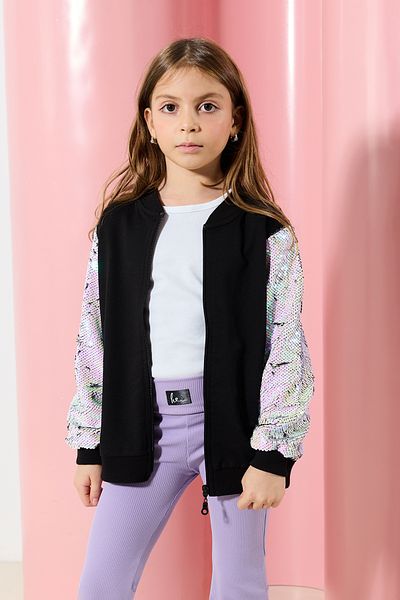 TRENDYOLKIDS سترة بومبر سوداء مطرزة للفتيات - TKDAW25CE00009