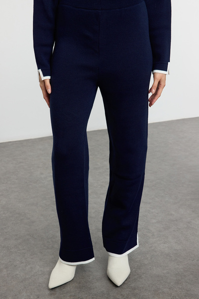 Trendyol Collection Sötétkék széles szabású kontraszt színű kötöttáru alsó-felső szett TWOAW24AU00062