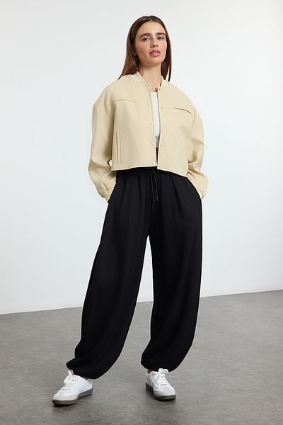 Trendyol Collection Μαύρο Soft Touch Καρότο/Shalwar Ευέλικτο Πλεκτό Παντελόνι Φούτερ TWOAW25EA00001