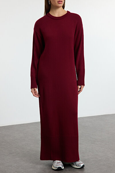 Trendyol Modest Bordó kötöttáru kardigán és ruha szett - TCTAW25US00000