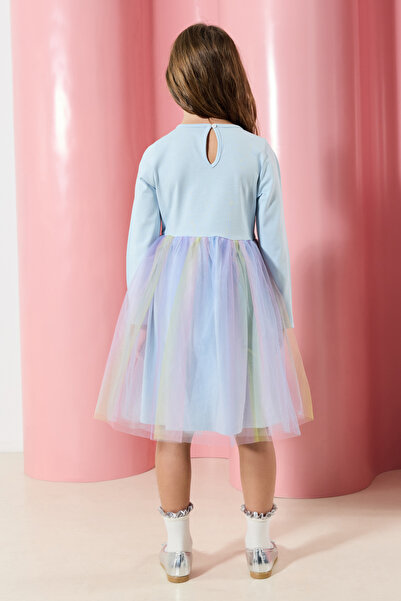 TRENDYOLKIDS Baby Blue Girls Tutu Πλεκτό Φόρεμα με στάμπα με φούστα TKDAW25EL00030