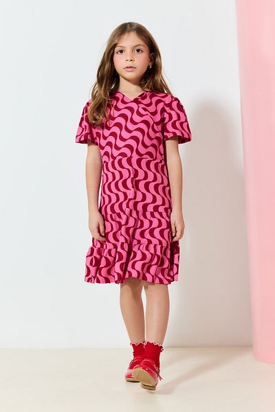 TRENDYOLKIDS Plum Γυναικείο Παιδικό Mini Me εμπριμέ πλεκτό φόρεμα TKDAW25EL00024
