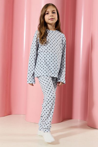 TRENDYOLKIDS Graues gepunktetes Unisex-Pyjama-Set - Strickset Tkdaw25au00095