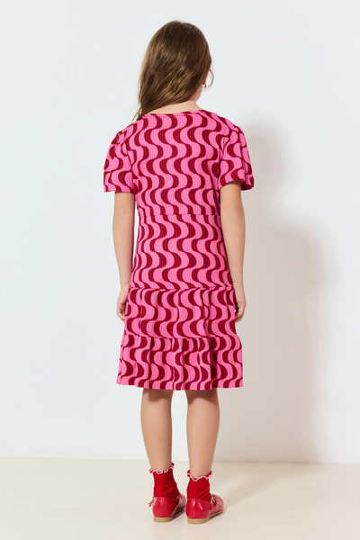 TRENDYOLKIDS Plum Girl's Mini Me Printed Knitted Dress Tkdaw25El00024