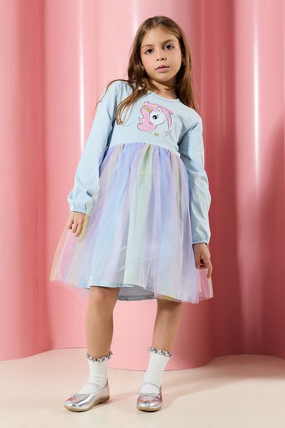 TRENDYOLKIDS Baby Blue Dívčí tutu sukně zdobené pletené šaty TKDAW25EL00030