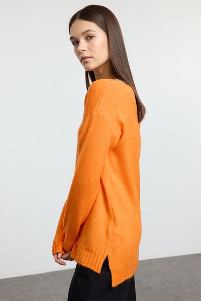 Trendyol Collection Oranžový vlněný člun s výstřihem na pletený svetr Twoaw25Kz00010