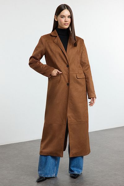 Trendyol Collection Regular Suede Brown Long Coat - Twoaw25Kb00109