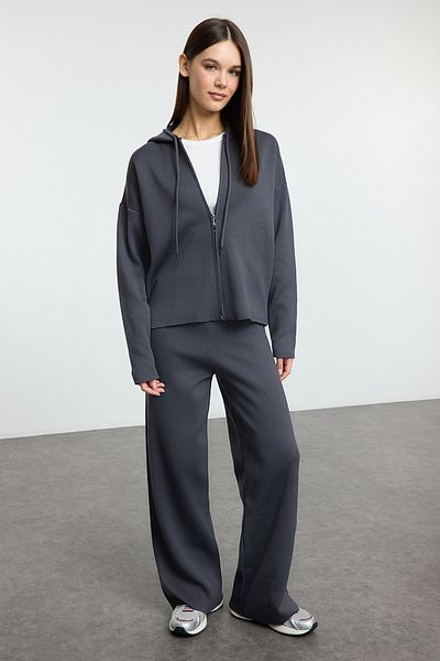 Trendyol Collection Anthracite Hooded Knitwear Bottom-Top Suit Twoaw25Au00031