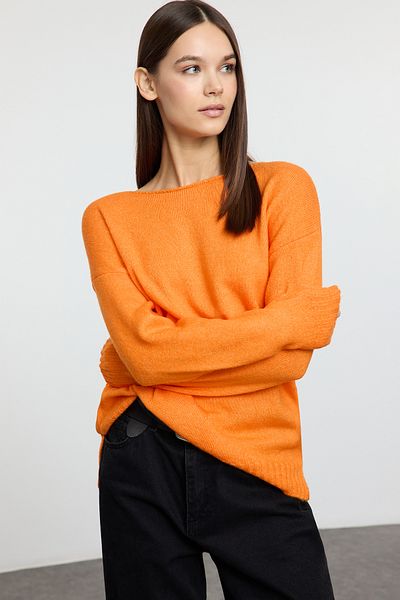 Trendyol Collection Oranžový vlněný člun s výstřihem na pletený svetr Twoaw25Kz00010