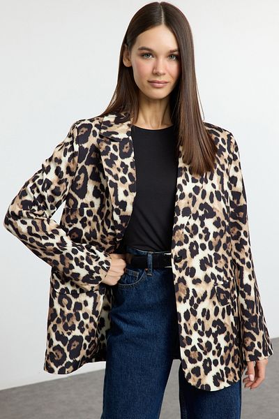 Trendyol Collection Többszínű leopárdmintás szőtt blézerkabát TWOAW25BC00038