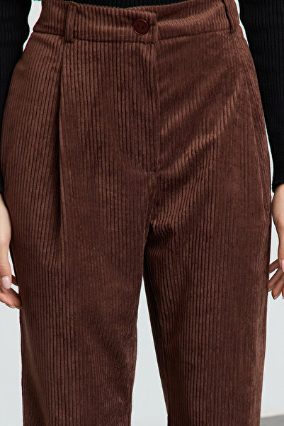 Trendyol Collection Brown Velvet Carrot Woven Trousers Twoaw25Pl00064