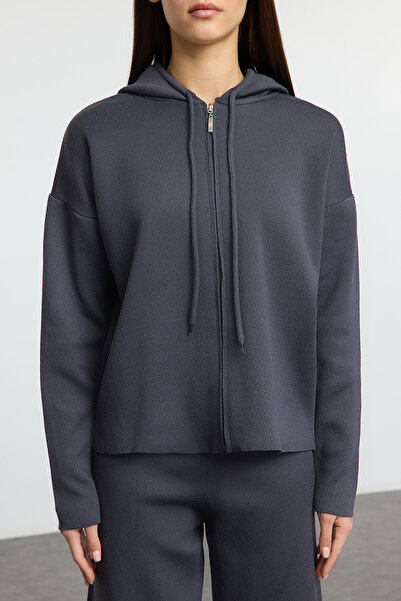 Trendyol Collection Anthracite Hooded Knitwear Bottom-Top Suit Twoaw25Au00031