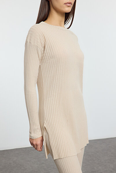 Trendyol Collection Rugalmas kordbársony kötött - kő hasított Palazzo blúz és alsó öltöny TWOAW25AU00152