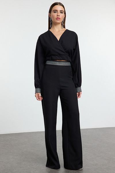 Trendyol Collection Black Strapless Woven Bottom-Top Suit Tprss25Au00004