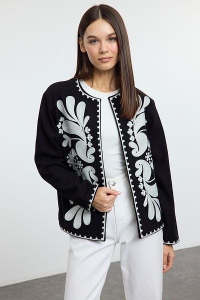 Trendyol Collection Black Regular Diework Detailed Thin Jacket Coat Twoaw25Mo00326