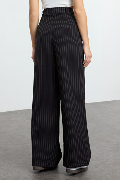 Edit by Trendyol Black Striped Wide Leg Belted Woven Trousers Tedaw25Pl00026 Palazzo