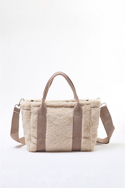 TRENDYOL SHOES Ecru műszőrme mini táska női táska TAKAW25OC00009