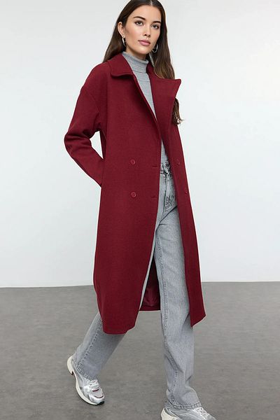 Trendyol Collection Palton lung din lână burgundă supradimensionată - TWOAW21KB0038