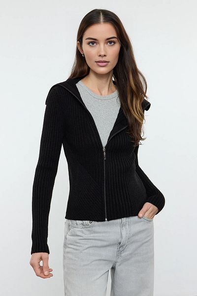 Trendyol Collection Black Zippered Knitwear Cardigan Twoaw25Hi00364