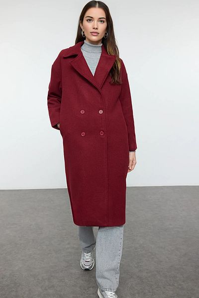 Trendyol Collection Palton lung din lână burgundă supradimensionată - TWOAW21KB0038