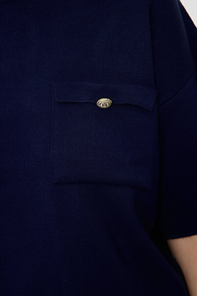 Trendyol Collection Navy Blue Kapesní Detailní pletený svetr Twoaw25Kz00064