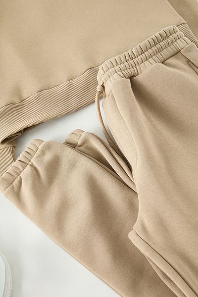 Edit by Trendyol Mink Oversize/Wide Cut Turtleneck Inside Fleece/Warm Sweatpants Set