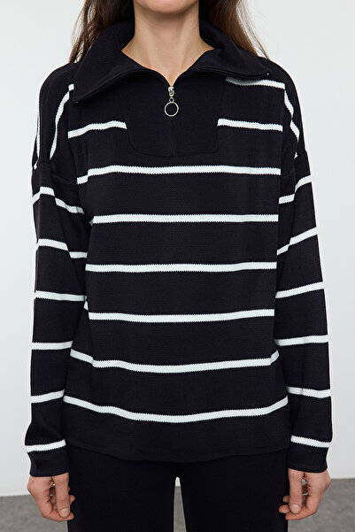 Trendyol Collection Темно-синій трикотажний комплект на блискавці з широким верхом і спідницею TWOAW24AU00025