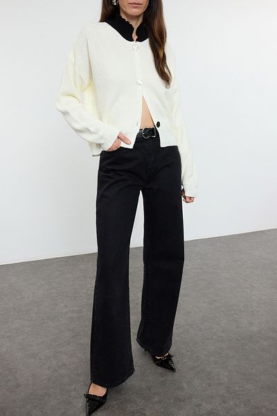 Edit by Trendyol Ecru Collar Detailed Polo Neck Knitwear Cardigan Tedaw25Hi00023