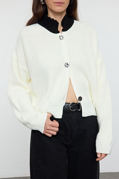 Edit by Trendyol Ecru Collar Detailed Polo Neck Knitwear Cardigan Tedaw25Hi00023