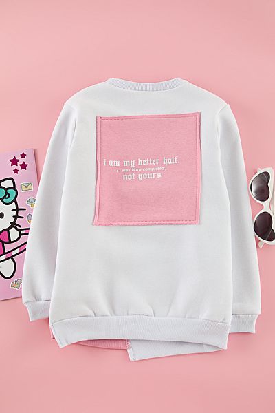 TRENDYOLKIDS White Girls Back Printed Knitted Mini Me Sweatshirt Tkdaw25Sw00049