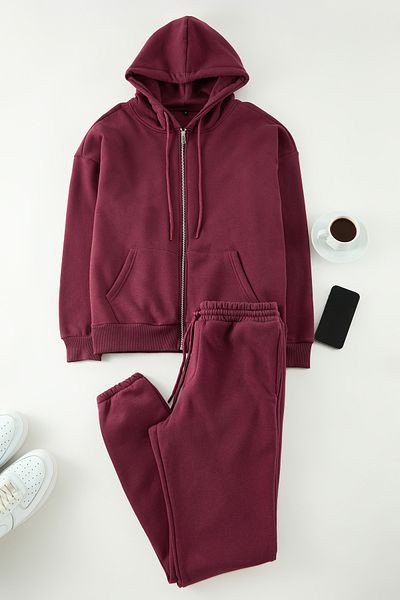 Edit by Trendyol Trening damă oversize/larg cu glugă, cu fermoar, cu fleece în interior/păstrați căldura