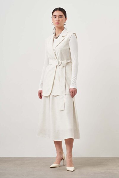 Mizalle Keten Doku Pile Ekru Etek