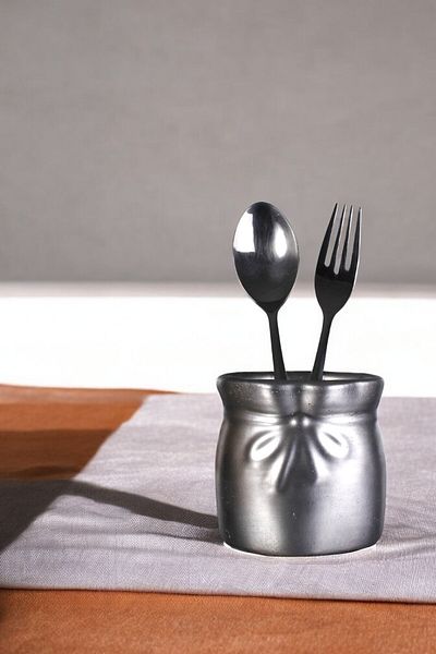 Evene Decorative Silver Tumbled Color Cylinder Spoon Holder - Counter Top Model 8
