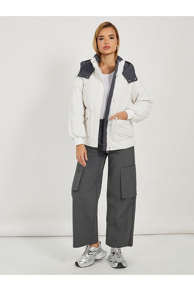 Styli Oversized Regular Length Padded Jacket with Contrast Hood