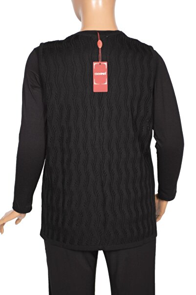 Hermevsim Hesna Чорний трикотажний жилет - Gizem з ажурною обробкою та кишенями