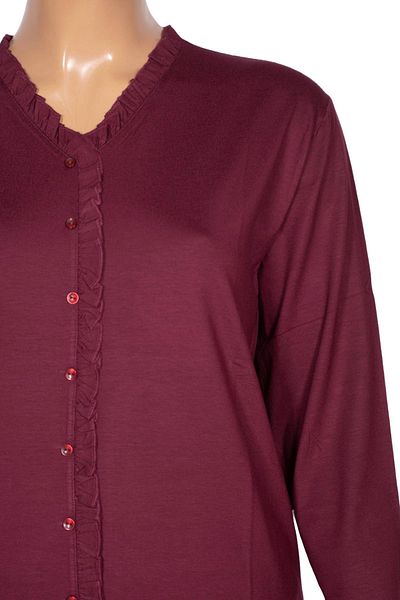 Pıtırcık Cimariva Burgundy Blouse - Country Plus Size, Ruffled V-Neck