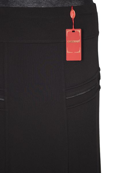 HESNA Women's Hazan Crepe Side Piping Lined Elastic Black Skirt