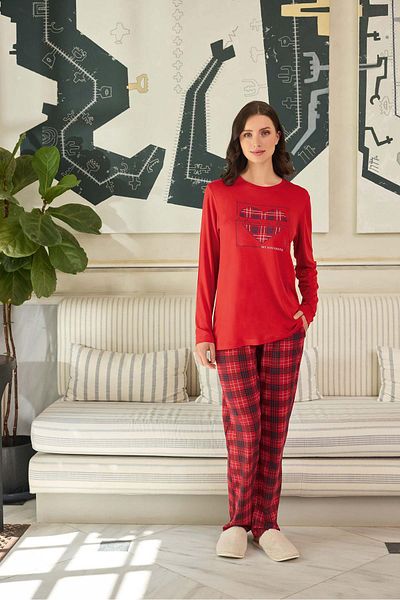 Aydoğan Ezgi Flexible Future Is Love - Red Women's Pajamas Set 0626
