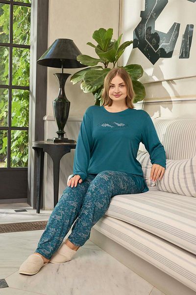 Aydoğan Plus Size Women's Petrol Pajama Set - Being Myself 0654