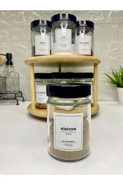 MODA OZY 350ml Capacity Set of 10 - Storage Jar with Black Metal Lid, Swivel Stand, Glass Seasoning Rack and Spoon